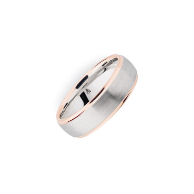 Palladium & 14K Rose Gold 6.5mm Brushed Polished Edge Band
