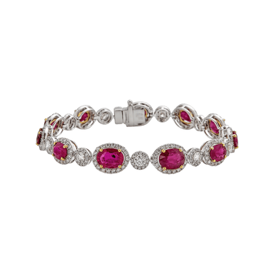 Classic Ruby & Diamond Halo Station Bracelet