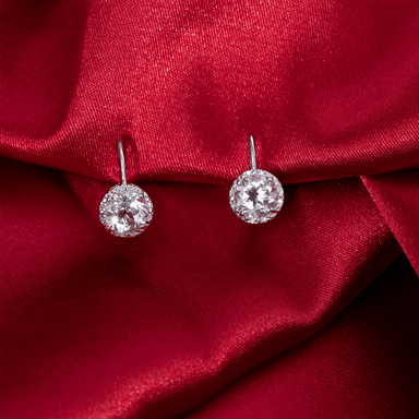 White Topaz and Diamond Halo Drop Earrings