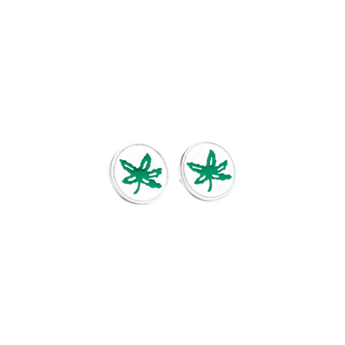 OSU Green Enamel Buckeye Leaf Studs