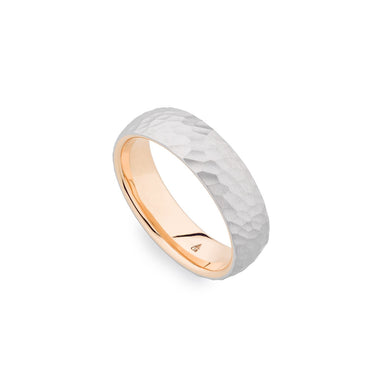 Palladium & 18K Rose Gold 6mm Hammered Band