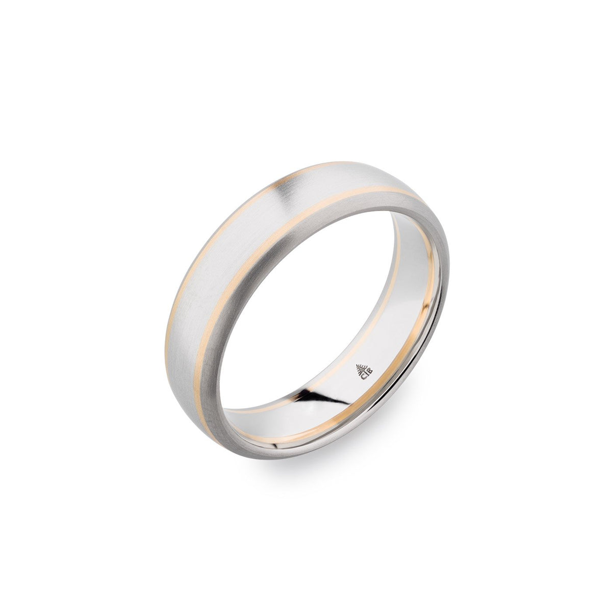 Palladium & 18K Rose Gold 5mm Brushed Striped Band