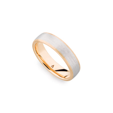 Palladium & 18K Rose Gold 6mm Brushed Polished Edge Band