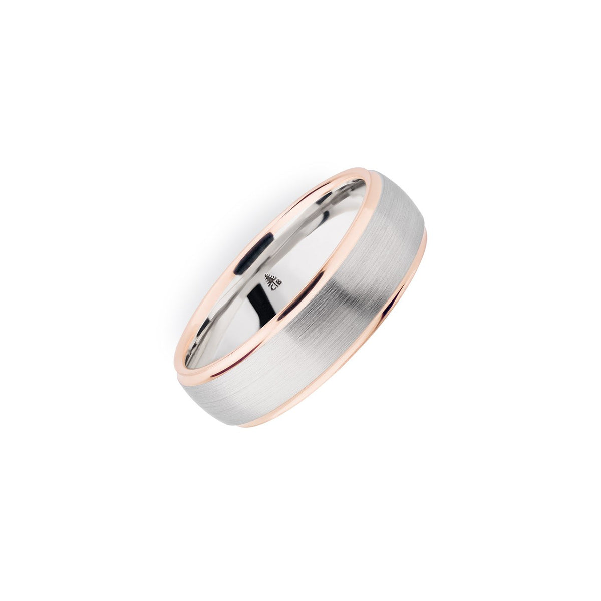 Palladium & 14K Rose Gold 6.5mm Brushed Polished Edge Band