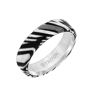 6MM White Tungsten Carbide Ring with Damascus Steel