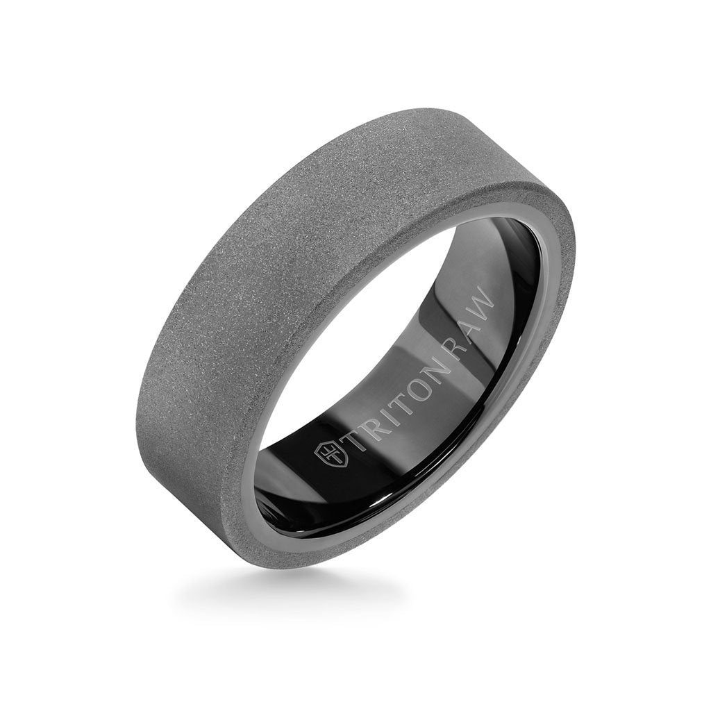 7MM Tungsten Raw Ring - Sandblasted With Inside Shine and Flat Edge