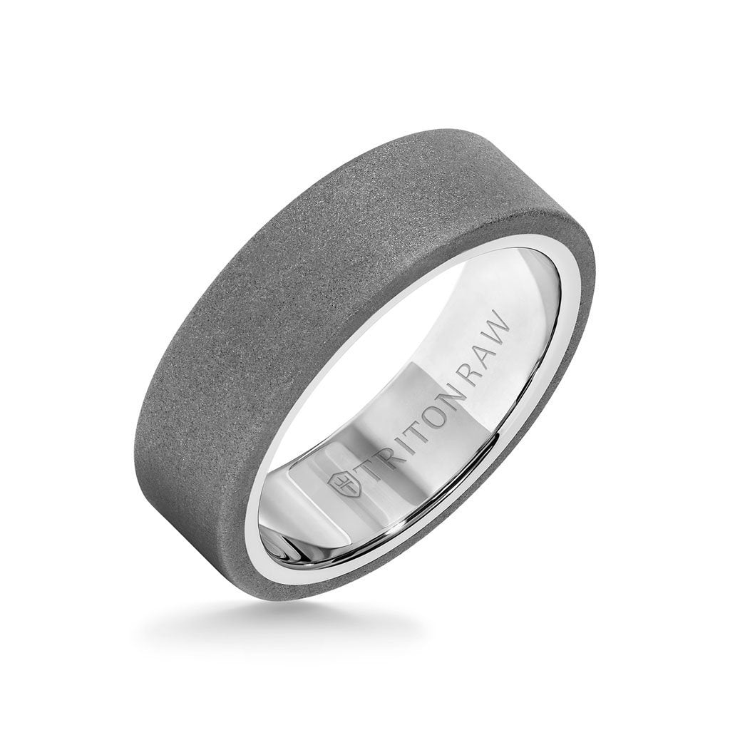 7MM Tungsten Raw Ring - Sandblasted With Inside Shine and Flat Edge