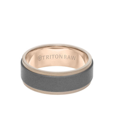 8MM Tungsten Raw + 18K Matte Gold Ring - Sandblasted Center and Step Edge