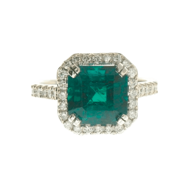 Emerald and Diamond Halo Ring