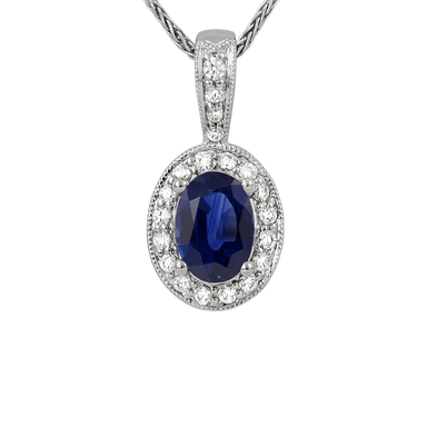 Blue Sapphire & Diamond Halo Pendant