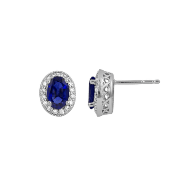 Blue Sapphire & Diamond Halo Studs