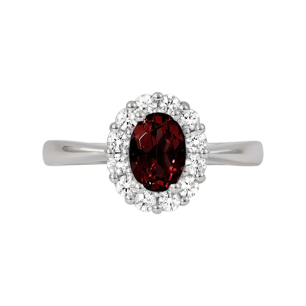 Garnet and Diamond Halo Ring