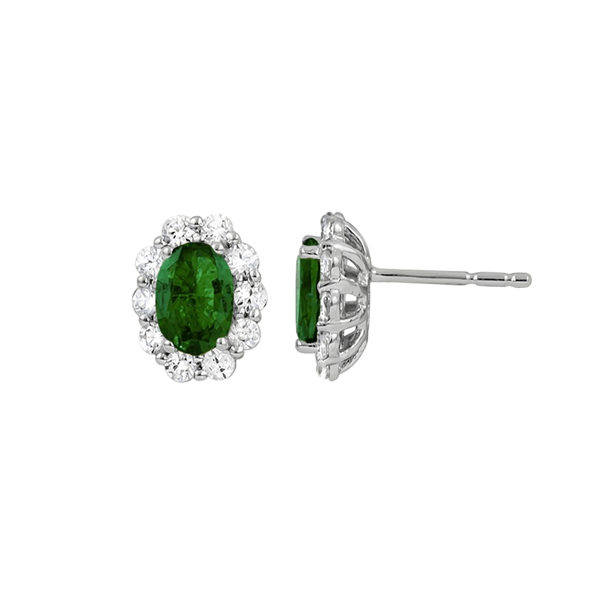 Emerald and Diamond Halo Earrings