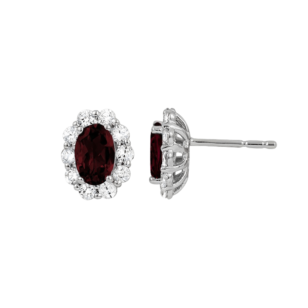 Garnet and Diamond Halo Earrings
