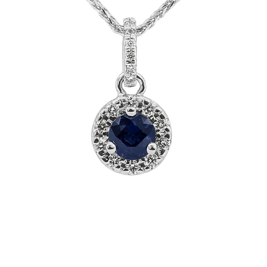 Blue Sapphire and Diamond Halo Pendant