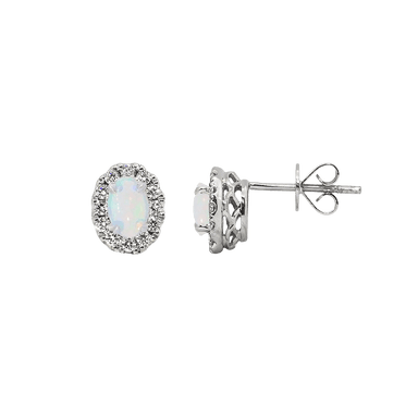 Opal and Diamond Halo Earrings