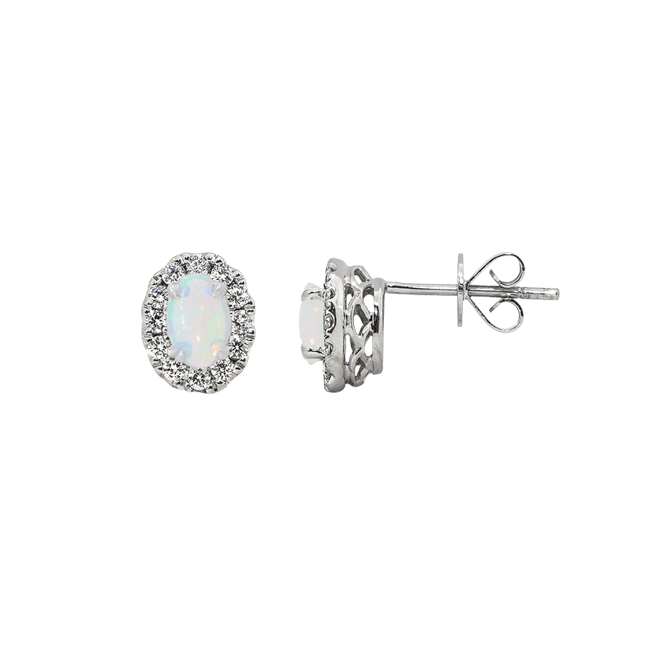 Opal and Diamond Halo Earrings