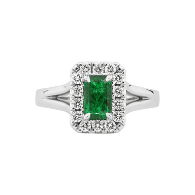 Emerald and Diamond Halo Ring