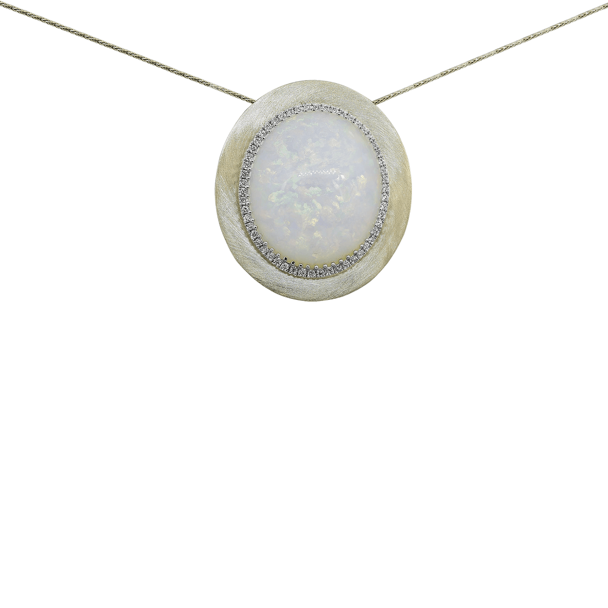 Ethiopian Opal & Diamond Halo Disc Pendant