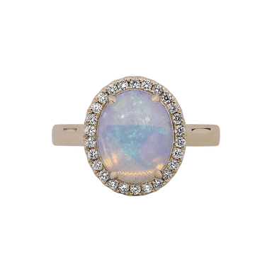 Ethiopian Opal and Diamond Halo Ring