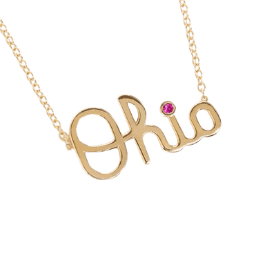 OSU Script Ohio Necklace with Ruby Accent
