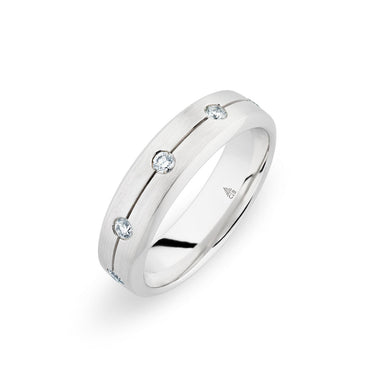 14K White Gold Diamond Set Brushed Band