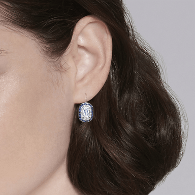 Ashoka Diamond Drop Earrings with Sapphire Halos