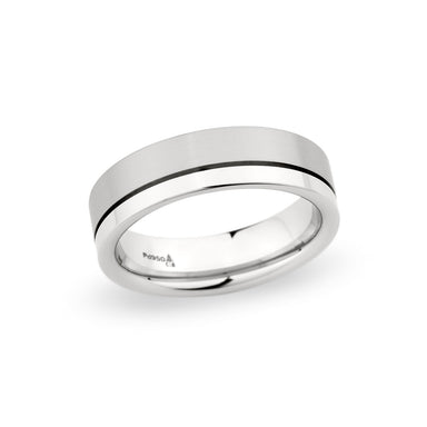 14K White Gold 6.5mm Off-Center Grooved Polished Satin Band