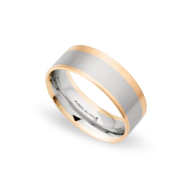 Palladium & 18K Rose Gold 8mm Brushed Uneven Edged Band