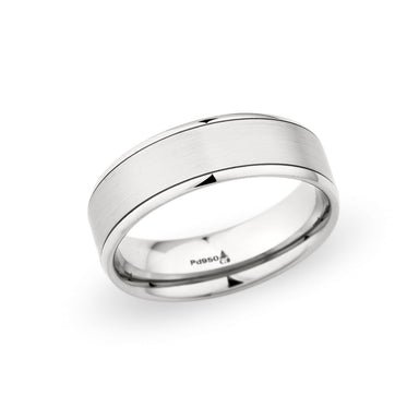 14K White Gold 7mm Brushed Center Polished Edge Band