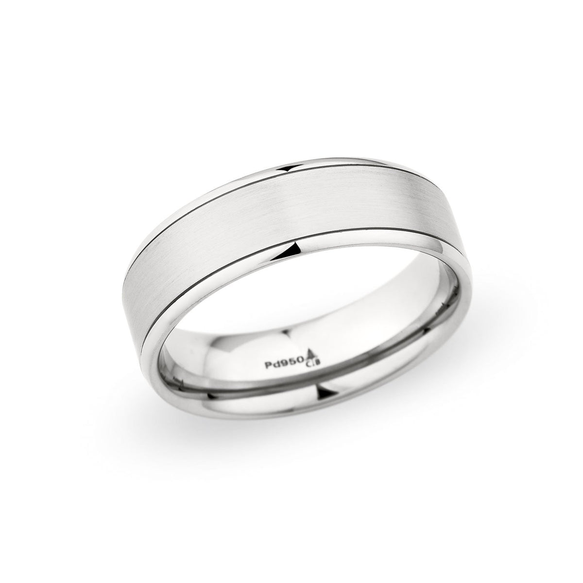 14K White Gold 7mm Brushed Polished Edge Band