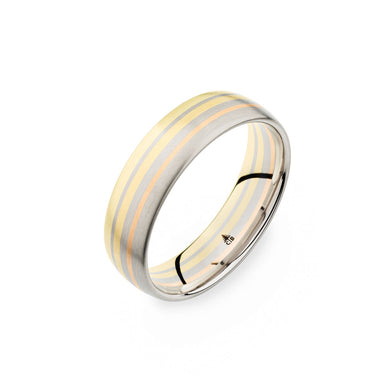 14K Yellow White Rose Gold 6mm Mixed Layer Brushed Band