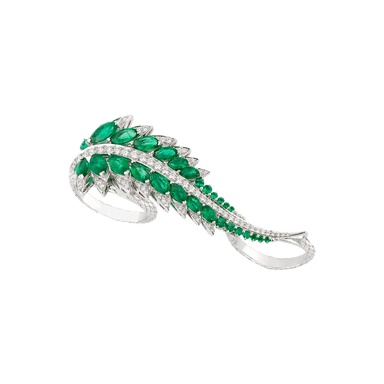 Emerald & Diamond Plumage Three Finger Ring