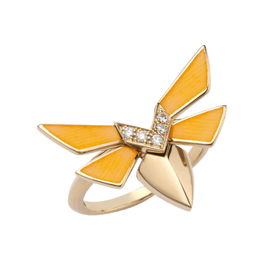 Jitterbug Stacking Ring with Diamond and Yellow Enamel Accents