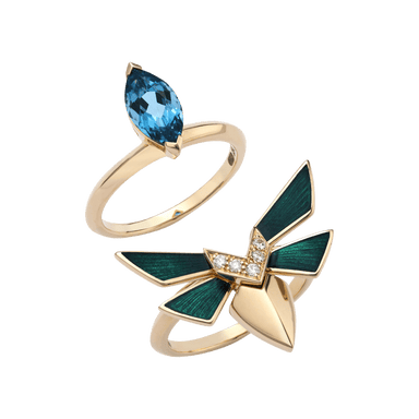 Jitterbug Stacking Ring with Diamond and Green Enamel Accents