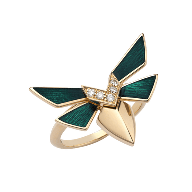 Jitterbug Stacking Ring with Diamond and Green Enamel Accents