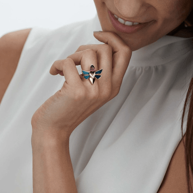 Jitterbug Stacking Ring with Diamond and Turquoise Enamel Accents