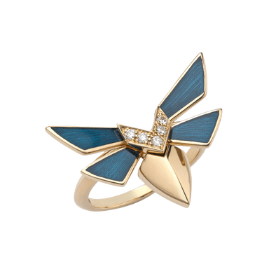 Jitterbug Stacking Ring with Diamond and Turquoise Enamel Accents