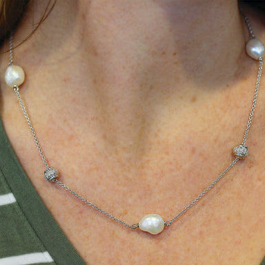 Sterling Silver Spaced Pearl Necklace