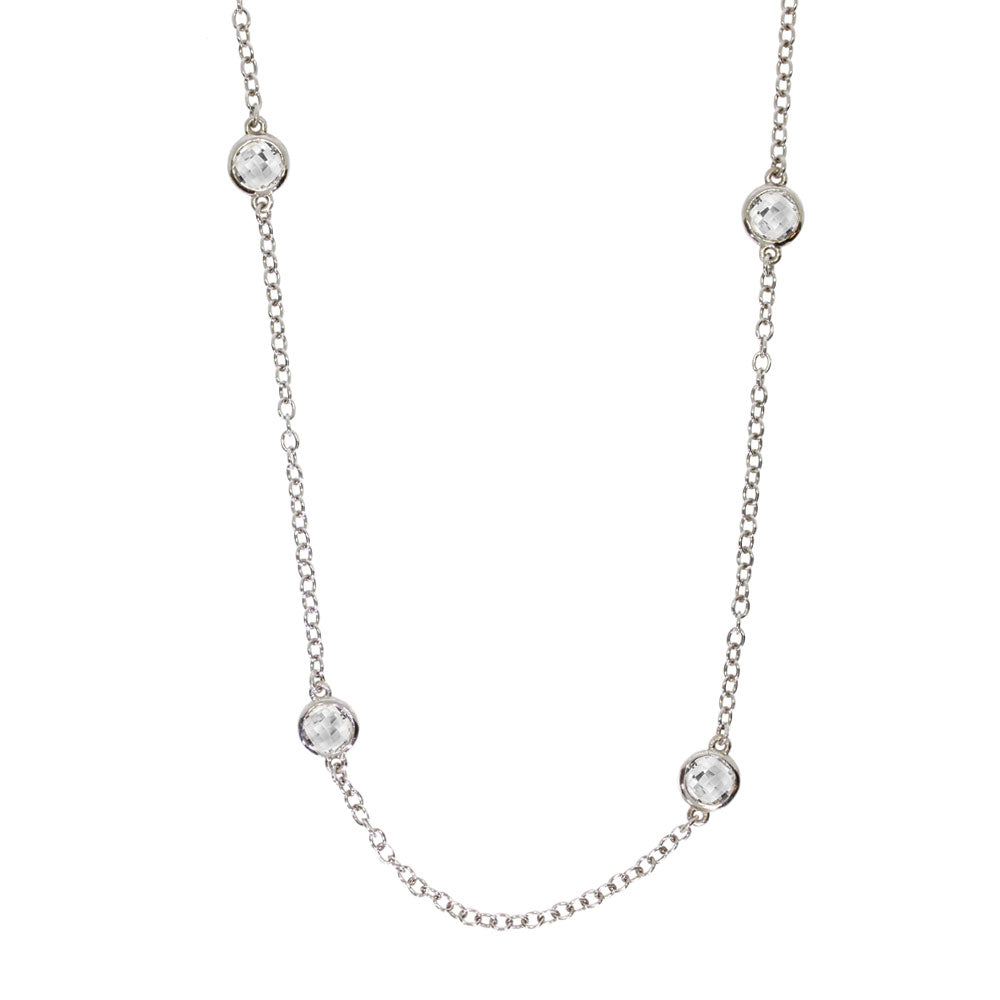 Sterling Silver White Topaz Bezel Set Necklace