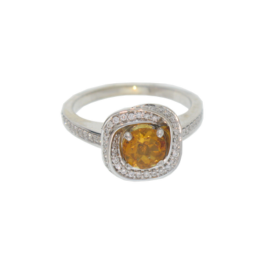 Citrine and Diamond Halo Ring