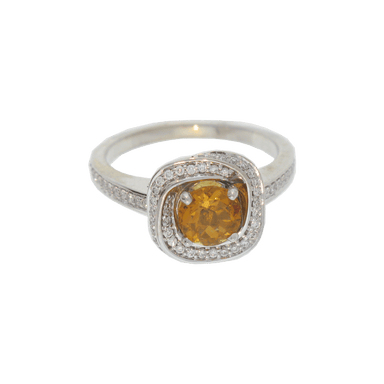 Citrine and Diamond Halo Ring