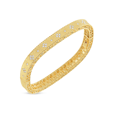 Satin Finish Slim Fleur de Lis Diamond Princess Bangle