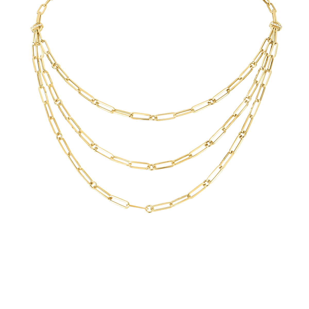 Triple Strand Paperclip Bib Necklace with Diamonds