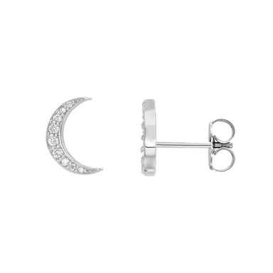 Diamond Crescent Moon Stud Earrings