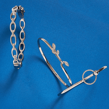 Open Chain Link Diamond Station Bangle Bracelet