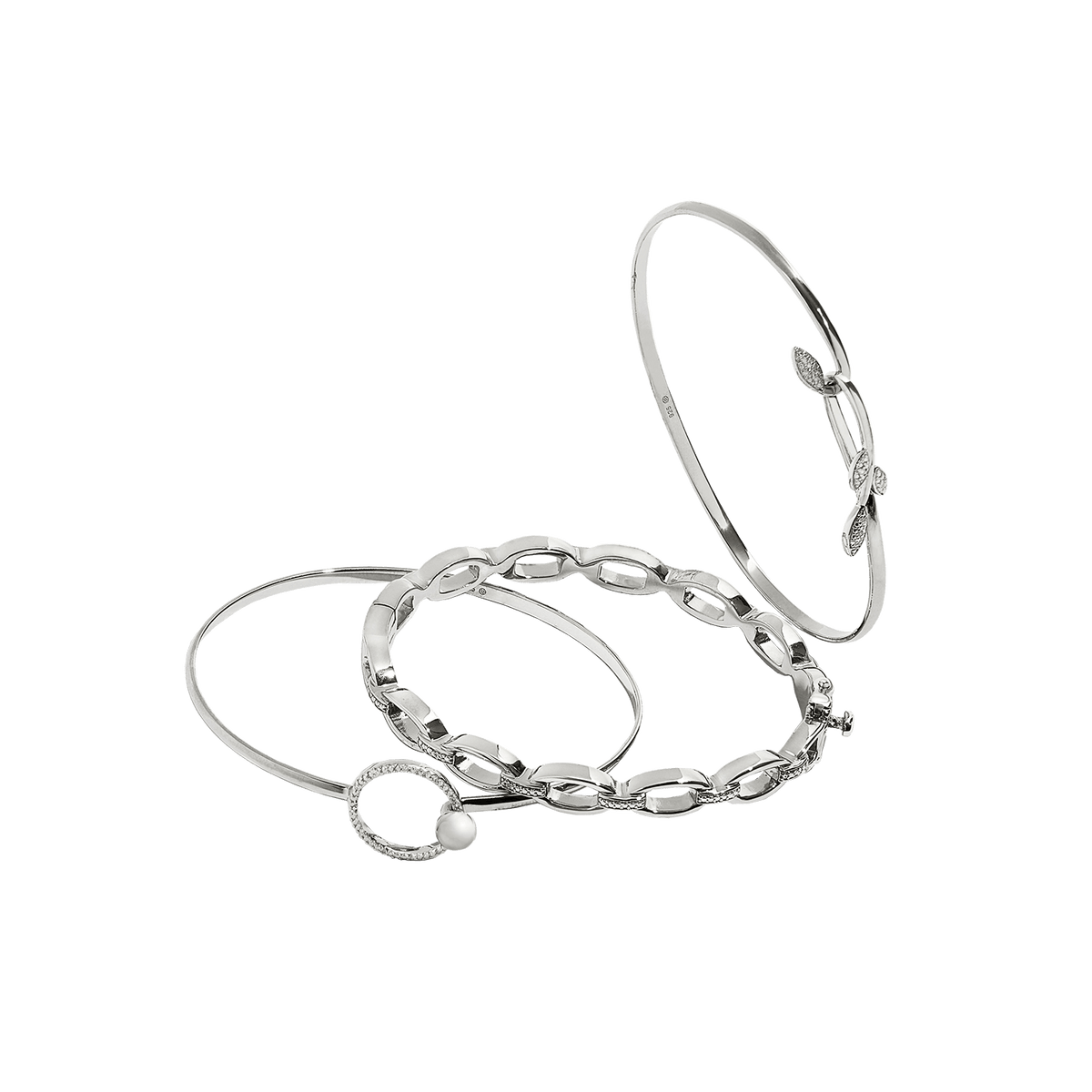 Open Chain Link Diamond Station Bangle Bracelet