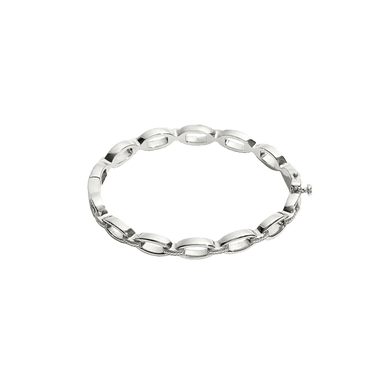 Open Chain Link Diamond Station Bangle Bracelet