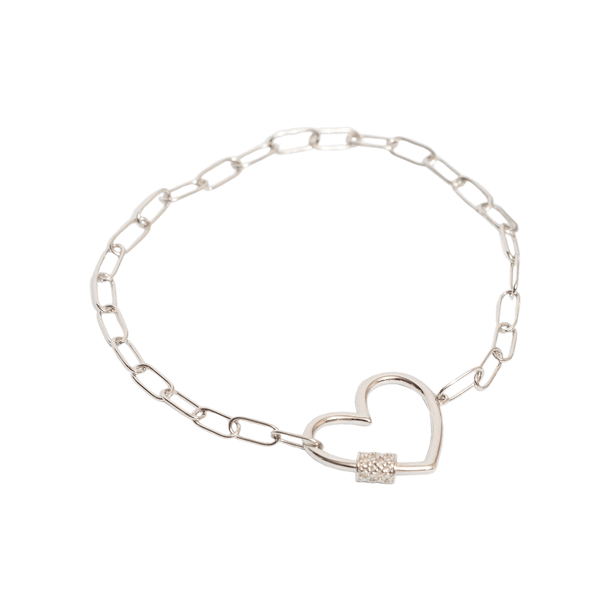 Heart Charm Paperclip Chain Bracelet with Diamonds