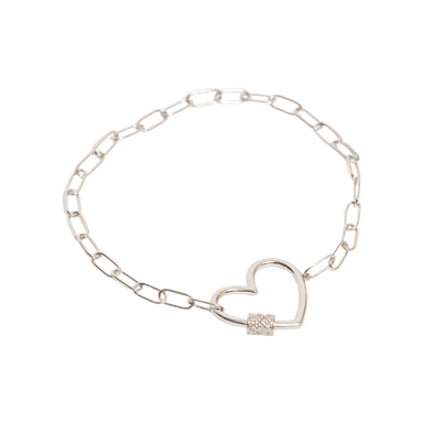Heart Charm Paperclip Chain Bracelet with Diamonds